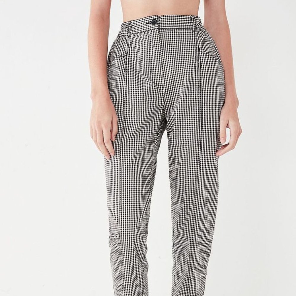 Silence & Noise Urban Outfitters Gingham Checked Black White High Waisted Pants